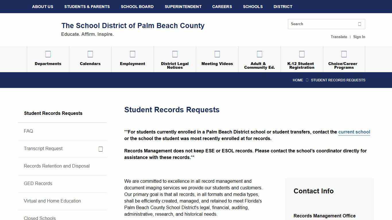 Student Records Requests - Palm Beach County School District
